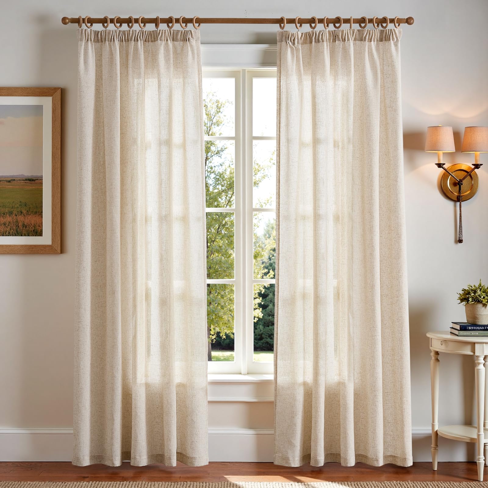TOPICK Gardinen mit Kräuselband Vorhänge modern 2er Set H225xB140 Beige | Gardinen Leinen Vorhänge Wohnzimmer Schlafzimmer Stores Lichtdurchlässig Vorhange für Schienensystem Landhausstil