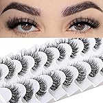 FARRED Cat Eye Lashes Natural False Eyelashes Wispy Eye Lash Fluffy Wispies Eyelash Natural Look 10 Pairs Clear Band Fake Lashes Pack Volume Mink Lash Strips Pestaas (Z06|8-14MM)