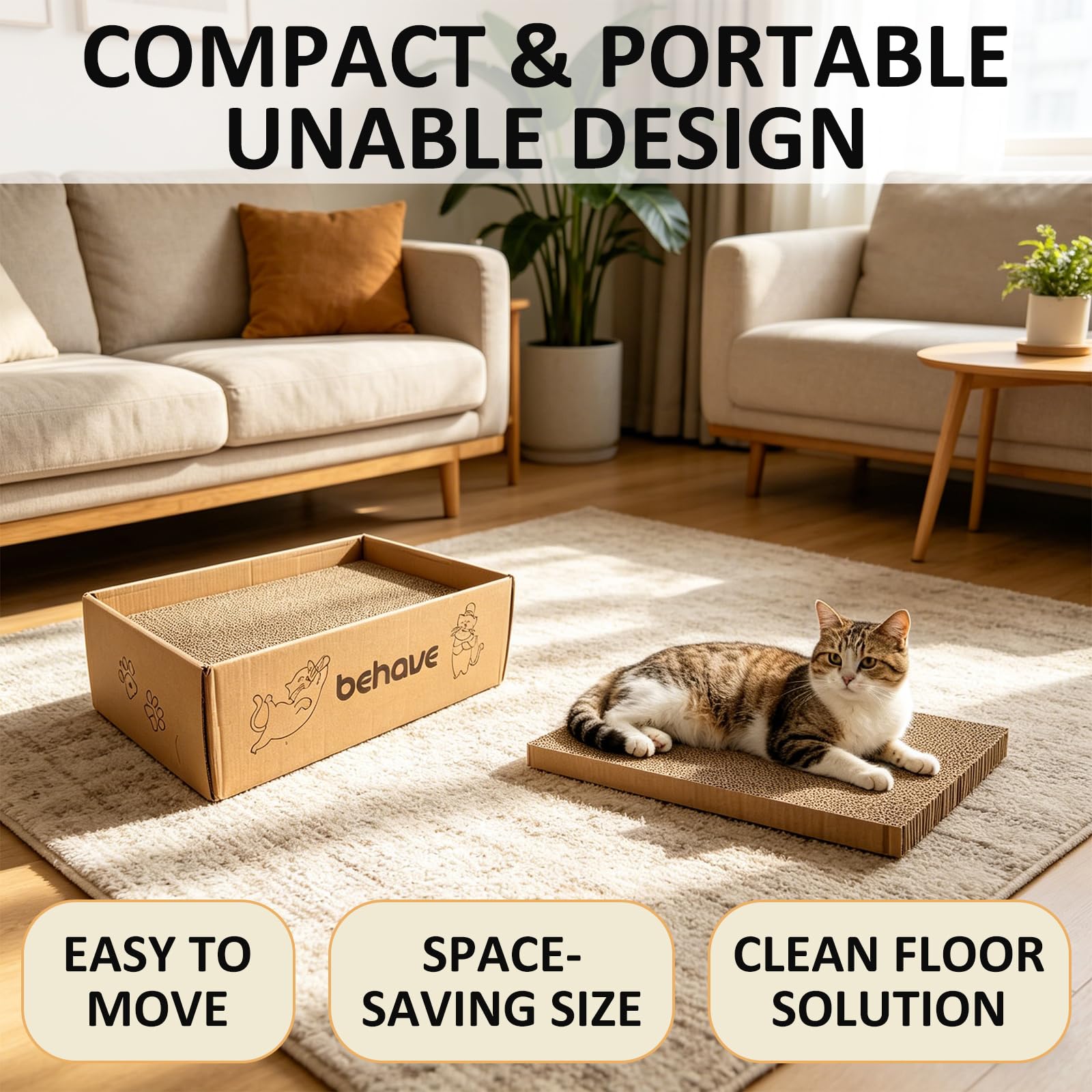 AKOLAFE Rascador para gatos con caja, 5 unidades, cartón rascador de doble cara para gatos, 40 x 24 x 2,5 cm, tablas para rascar gatos, casa de gatos, caja de cartón para rascar para gatos de interior