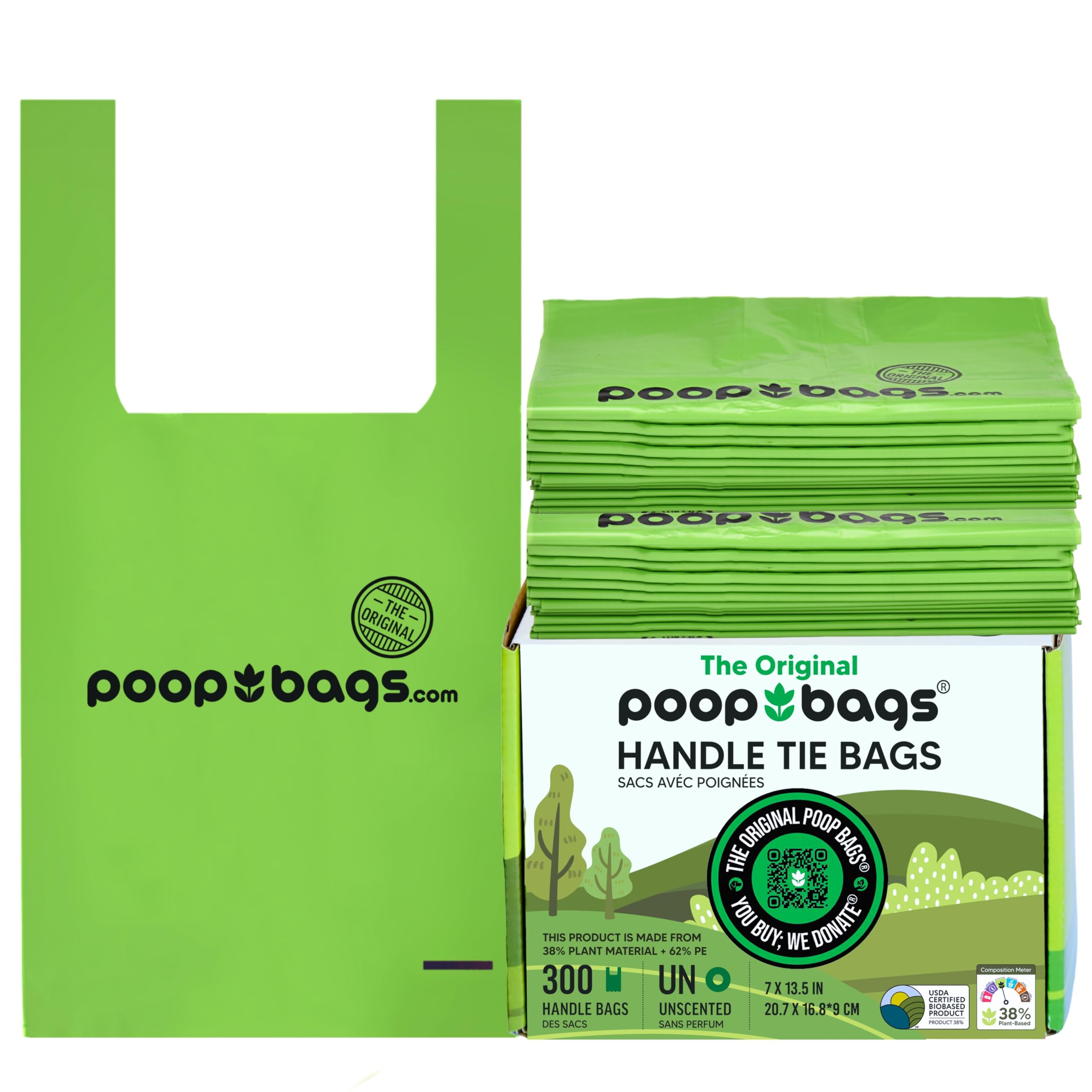 The Original Poop Bags® Dog Waste Bags with Handles, 38% Plant-Based, Heavy-Duty & Leak-Proof, 300 Count
