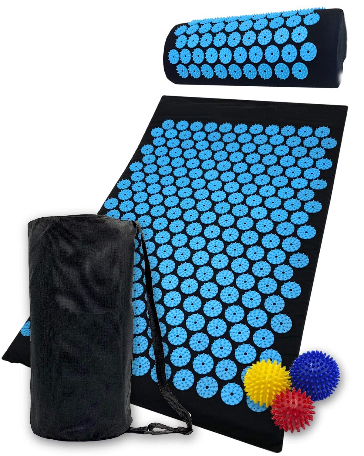 Acupressure Mat and Pillow Set for Lower Back Pain Relief & Muscle Relaxation - Acupuncture Mattress + Spiky Ball Massage Set for Back, Neck & Sciatic ...
