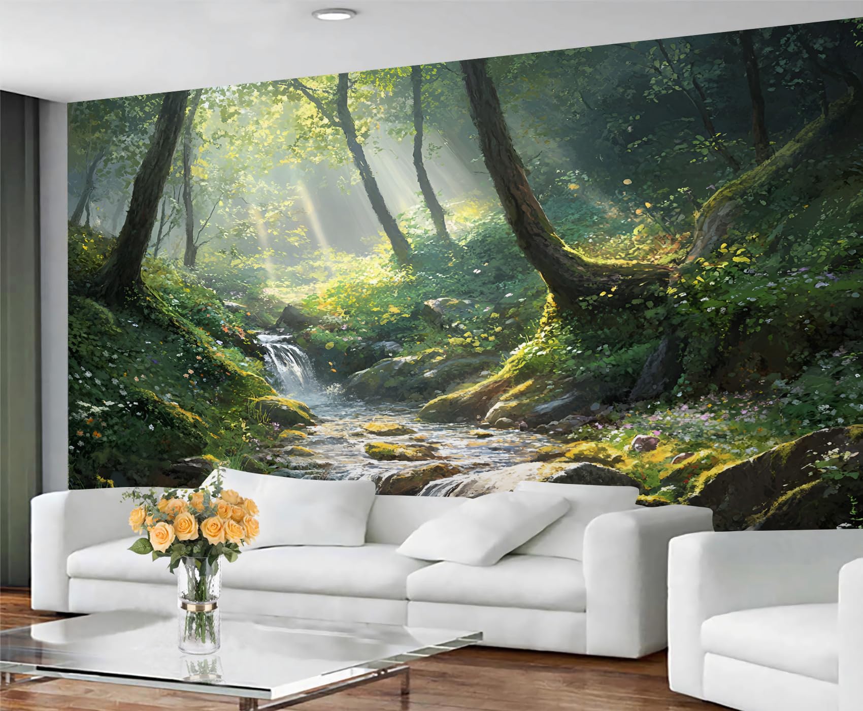 GIVLWF Wallpaper - Forest Mural & Home Decor, Spring Forests Bedroom Wallpaper, Plant Green Wall Paper for Living Room, Large Mural, Not Self Adhesive