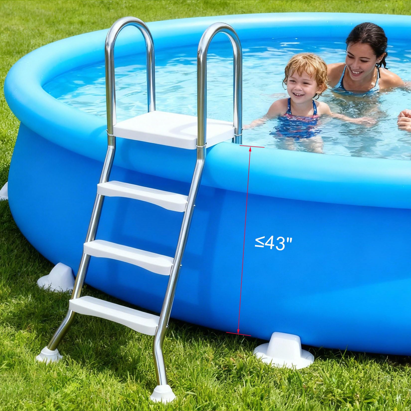 BOTOWI Escalera para piscina elevada de alta resistencia marco de acero inoxidable 304 escalera para nadar capacidad de 550 libras solo escalera de entrada y salida antideslizante,3 Step 43 inch 110cm
