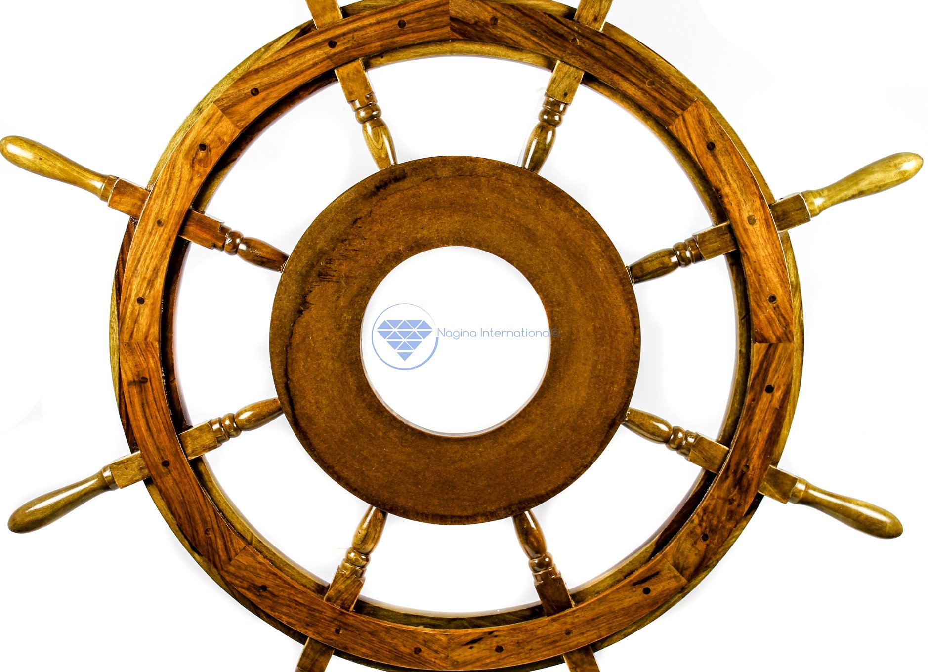 18& NAUTISCHES HOLZSCHIFF Lenkrad Piratendekor Holz Messing Angeln Wand