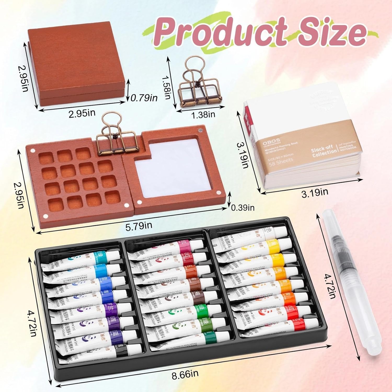 Mini Watercolor Paint Set, Tiny Mini Paint Palette Travel Kit, Portable Pocket Artist Water Color Travel Set with 24 Colours, Sketchbook, Watercolor Pen, 15 Grid Paint Box For Painters and Artists