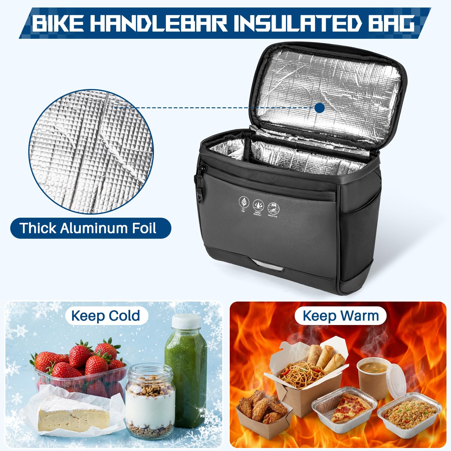 WOTOW Borsa da Manubrio per Bicicletta - Cestino Anteriore da 3,5L Resistente all'Acqua e Isolato con Copertura Antipioggia, Tasche e Tracolla, Pochette Riflettente per Bici da Strada e Mountain Bike