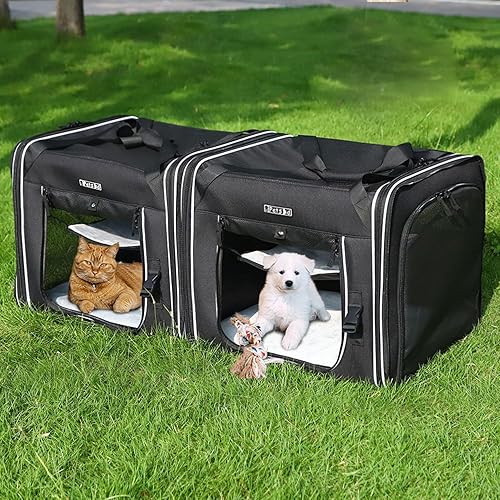 Miniatura 9 de Petskd Portador portátil doble para mascotas 2 en 1, jaula de viaje para gatos de 36 x 17 x 17 pulgadas, doble grande con caja de arena, jaula de