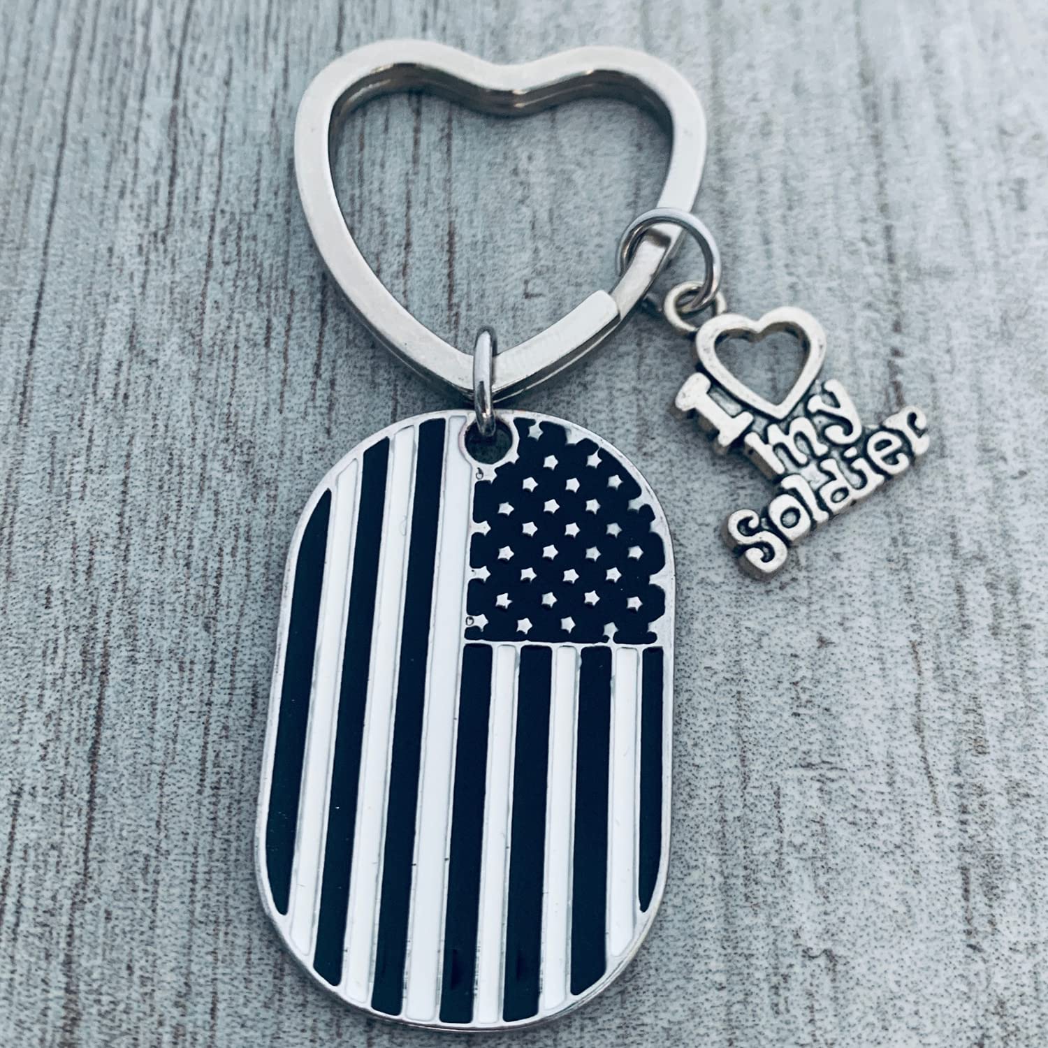 Infinity Collection Proud Soldier Mom Keychain, Love my Soldier Jewelry, Gift for Mom, Military Mom Heart Key Ring