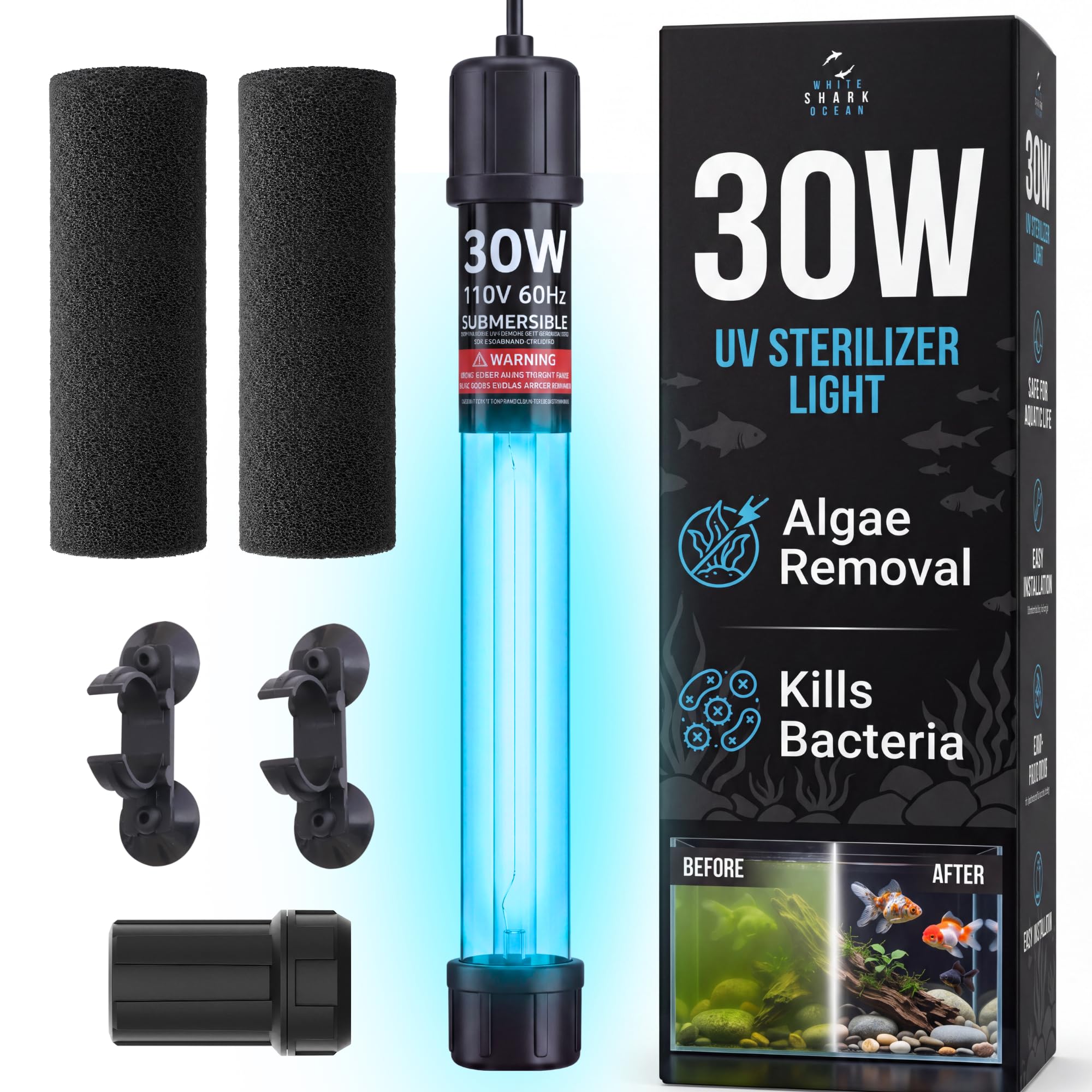 30W UV-C Light with 17ft Cable for 200-2000 Gallon Aquariums, Ponds &amp; Pools - Professional UV Water Clarifier for Koi Ponds, Fish Tanks, Spas &amp; Cold Plunge