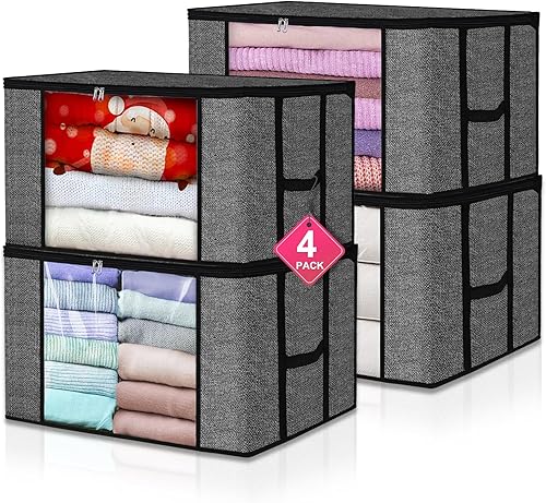 Bolsas grandes de almacenamiento de ropa, paquete de 4 organizadores de almacenamiento para ropa, sábanas, mantas, edredones, ropa de cama,