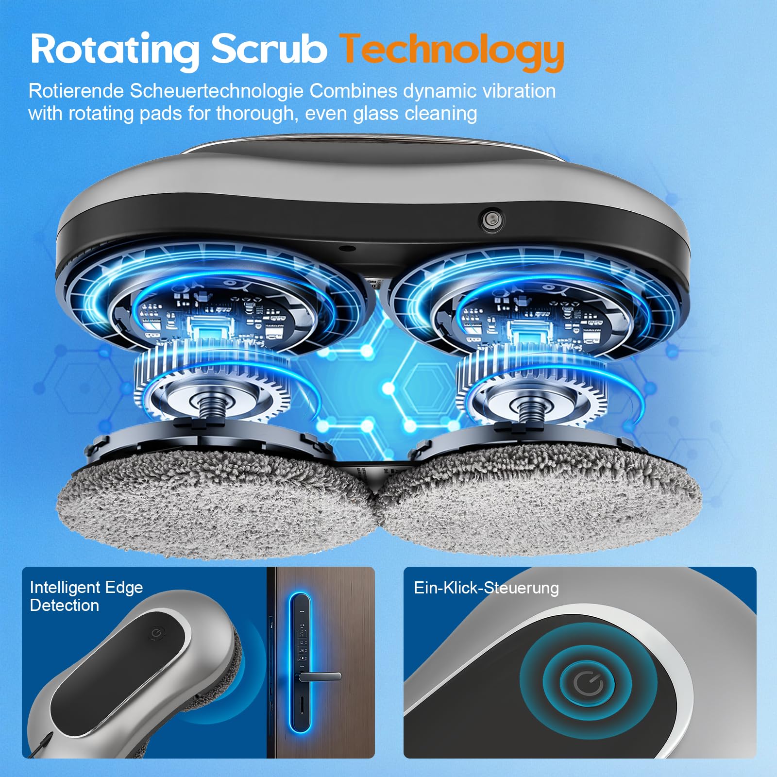 Robot limpiador de ventanas, robot de limpieza de ventanas con función de pulverización, Turbo Boost succión 7000 Pa, protección múltiple, mejorado para todas las ventanas, limpieza de