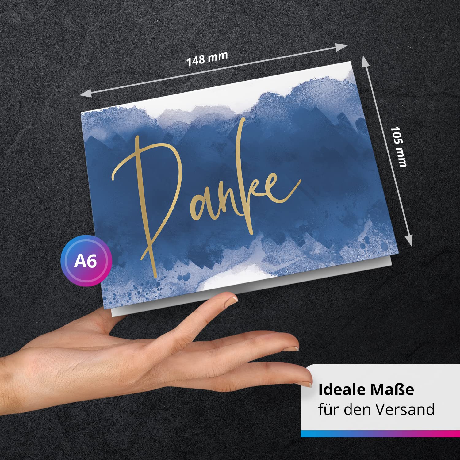 50 Dankeskarten mit Umschlag - Motiv Aquarell Blau - moderne Klappkarten Danksagungen, Danke sagen, bedanken, Dankeschön Karten