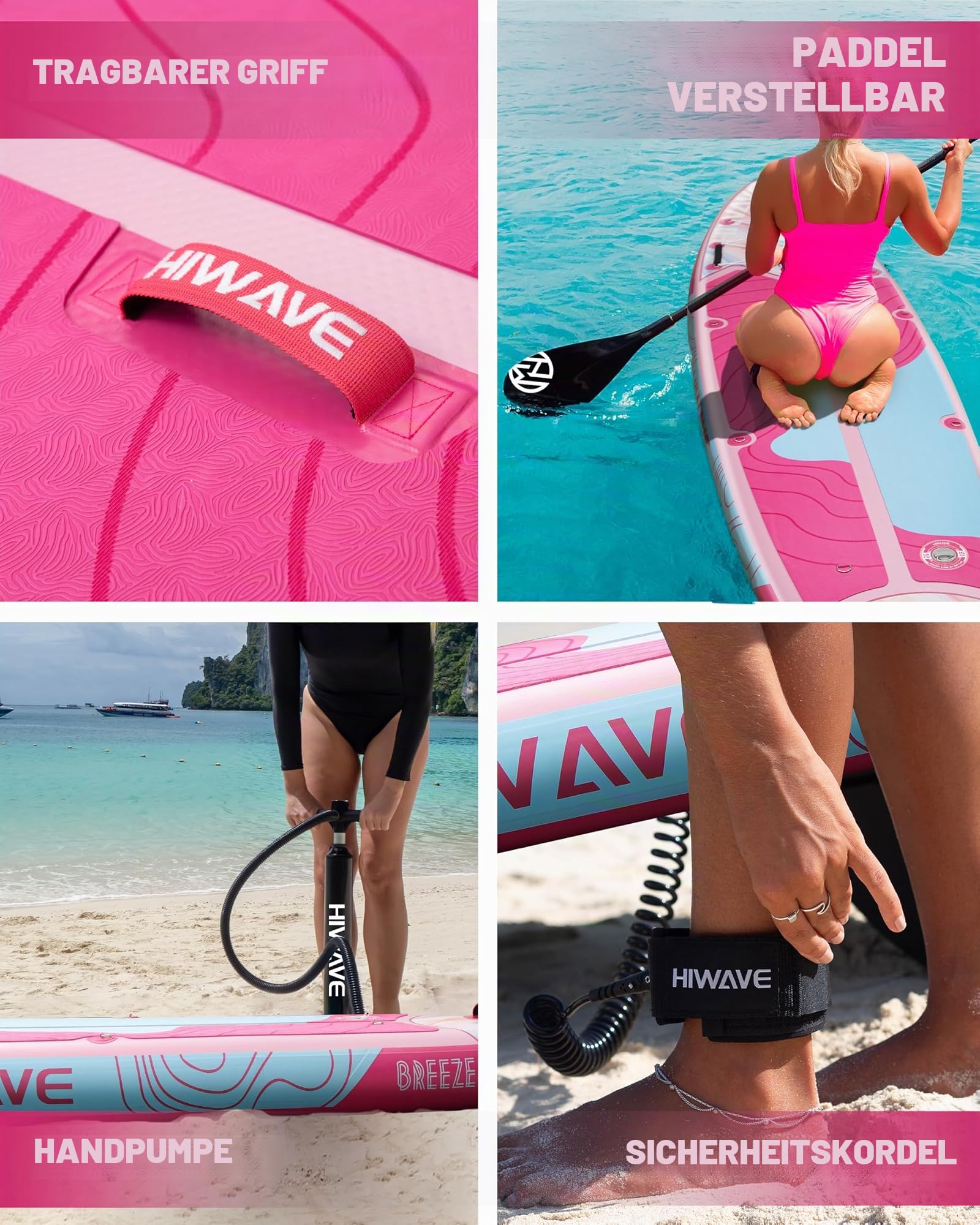 Hiwave Aufblasbares SUP-Brett 335×86×15cm, Tragkraft 190kg, Tierfreundliches Paddleboard für Ozean & See, mit 3-teilig verstellbarem Paddel