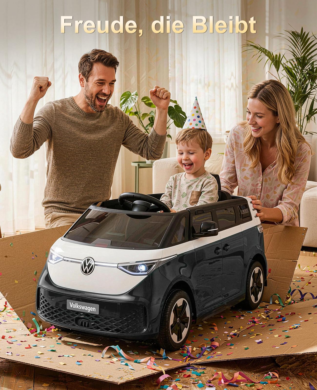 KerryYoo SW2 12V 7Ah Kinder Elektroauto, Offiziell Lizenziertes VW Kinderfahrzeug mit Fernbedienung, Soft Start und Stauraum im Heck, für Kinder ab 3 Jahren - Schwarz