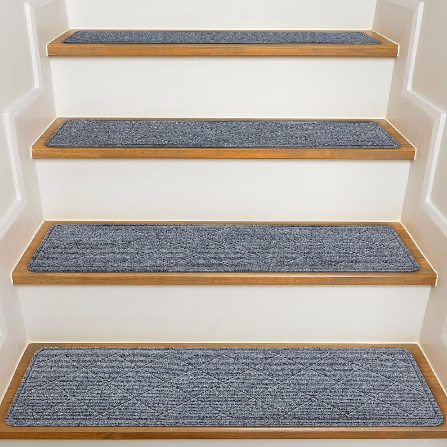 Stair Treads for Wooden Steps Indoor, 15 Pack 8" X 30" Non Slip Carpet Stair Treads with Reusable Adhesive for Kids Elders and Dogs, Surface Polyester TPR Backing Stair Runner Rugs, Dark Grey 8*30inch Dark Grey 15