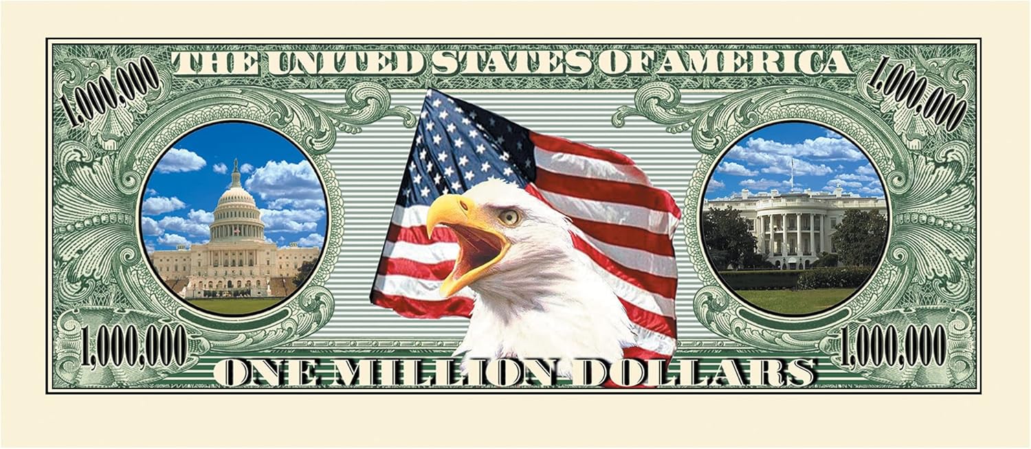 Pack of 25 - Million Dollar Bill Notes - Full Color Statue of Liberty Novelty Collectible Dollar Bills