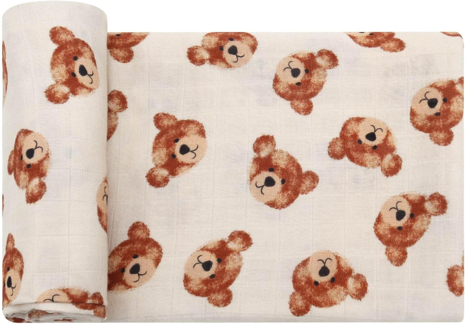 LifeTree Muslin Baby Swaddle Blankets, Boys Girls Muslin Swaddling Wrap Receiving Blanket for Newborn, 70% Viscose from Bamboo and 30% Cotton, Large 47" x 47", Bear Head Pattern