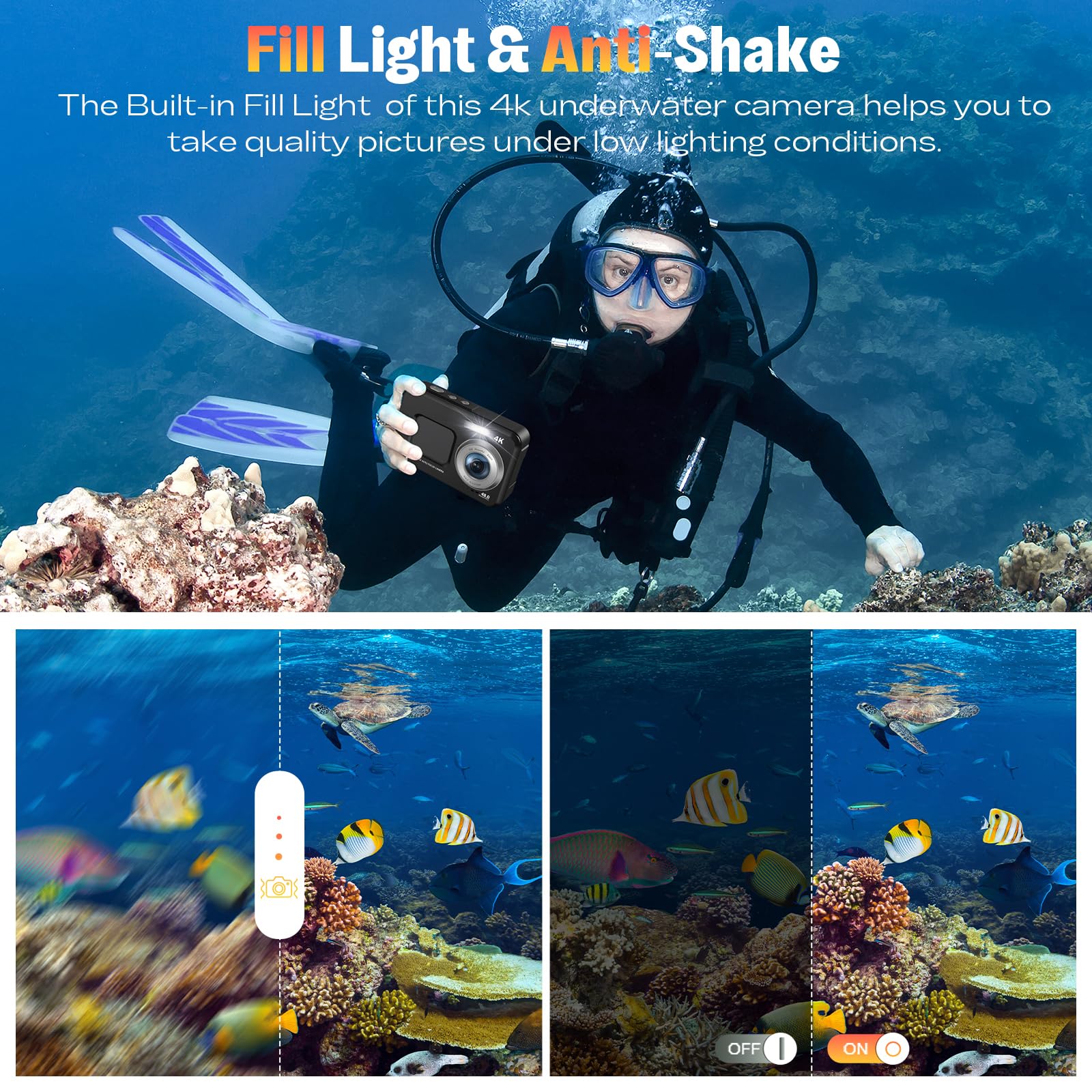 Appareil Photo Numérique HICSHON 4K étanche 48 MP Autofocus Caméra sous-Marine avec Carte mémoire 64 G Selfie Dual écrans avec Zoom 16X, Compact pour Enfants/débutants (Noir)