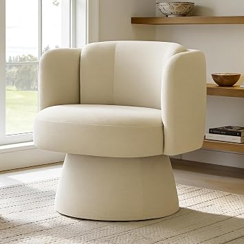 KISLOT, Swivel Barrel Chair, Upholstered Lounge Chair, Sand | 360-Degree Accent Chair with Round Backrest, Vanity, Living Room, Bedroom, Reading Nook