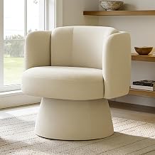 Swivel Barrel Chair,360 Accent Chairs with Round Backrest,Upholstered Lounge Chair for Vanity,Living Room,Bedroom,Reading Nook,Sand