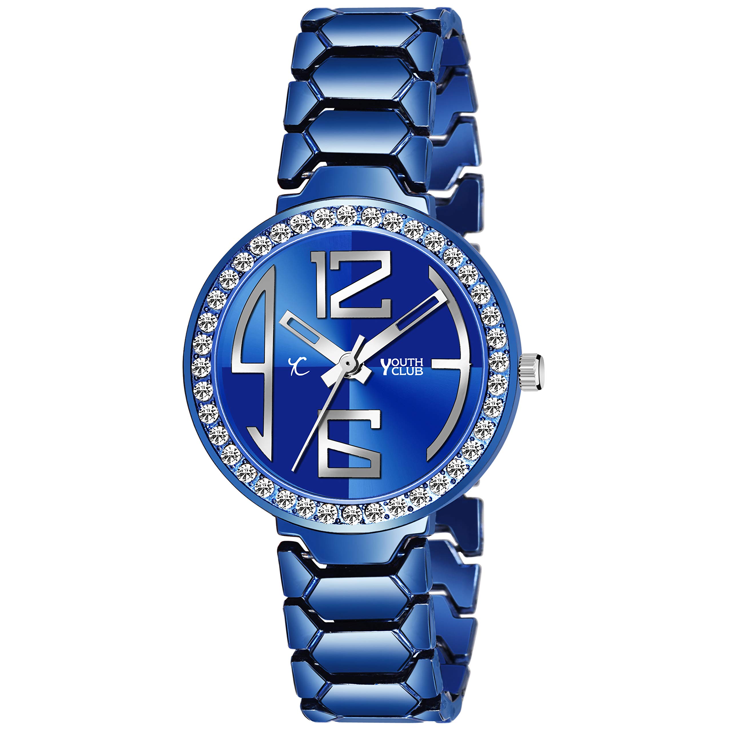 YOUTH CLUB Designer Diamond and Pearl Studded New Elegant and Classy Blue dial Watch for Girls with Blue Colour Stainless Steel Bracelet Type Strap Analog Watch for Women and Girls (Blue) (B08MKL12KZ) Amazon Price History, Amazon Price Tracker