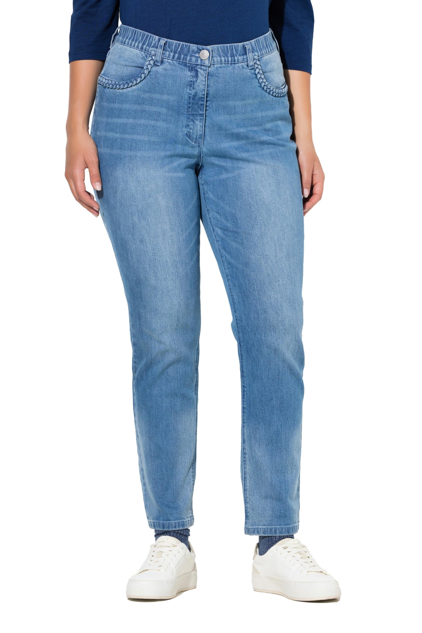 Ulla Popken Damen große Größen Übergrößen Plus Size Jeans Mia, schmales, gerades Bein, Flechtdetail 845499