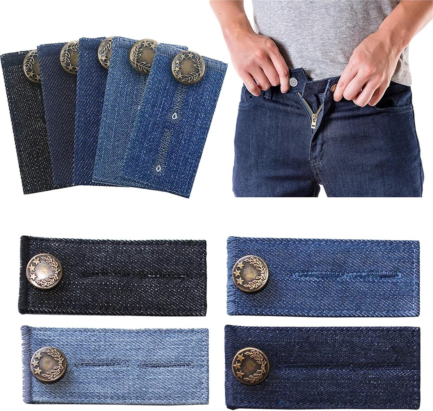 Button Extenders for Jeans 6setes Denim Jeans Waist Extenders Waistband Expanders for Men Women Pregnancy Trousers Pants Skirt Button(8.3x3.5cm)