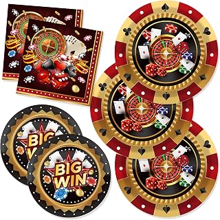 CC HOME Casino Poker Card Birthday Paper Plates Napkins Big Win Disposable Tableware Set Party Supplies Las Vegas Theme Dinnerware Serves 24 Guests for Audlts Kids Girls Baby Shower Birthday 88PCS