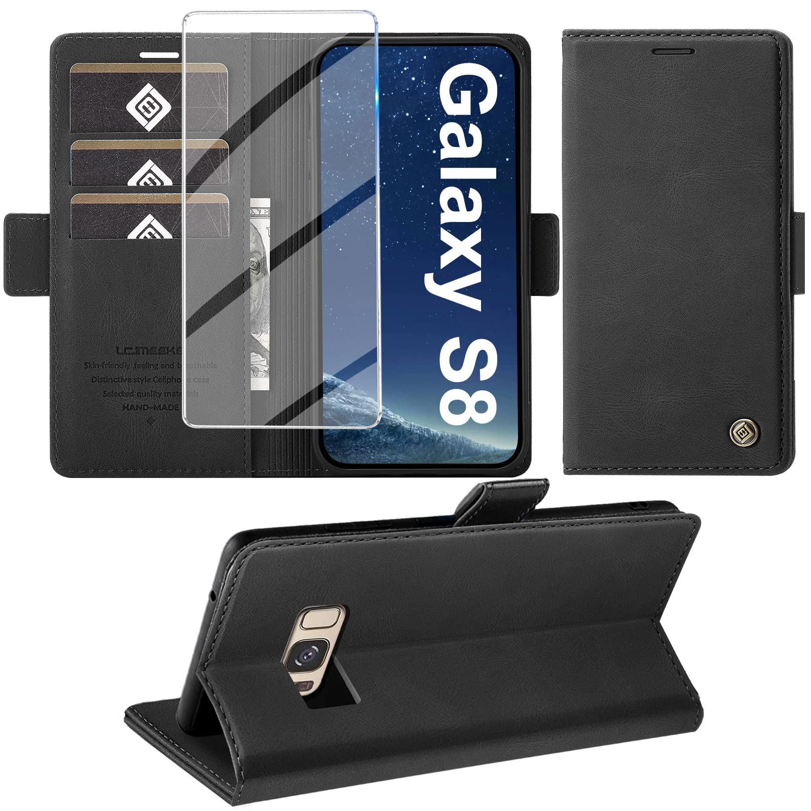 Giyer PU Wallet Handyhülle für Samsung Galaxy S7/S8/S9/S9 Plus/S10/S10E/S10 Plus/S20/S20 Plus/S20 Ultra 5G Hülle mit Schutzfolie