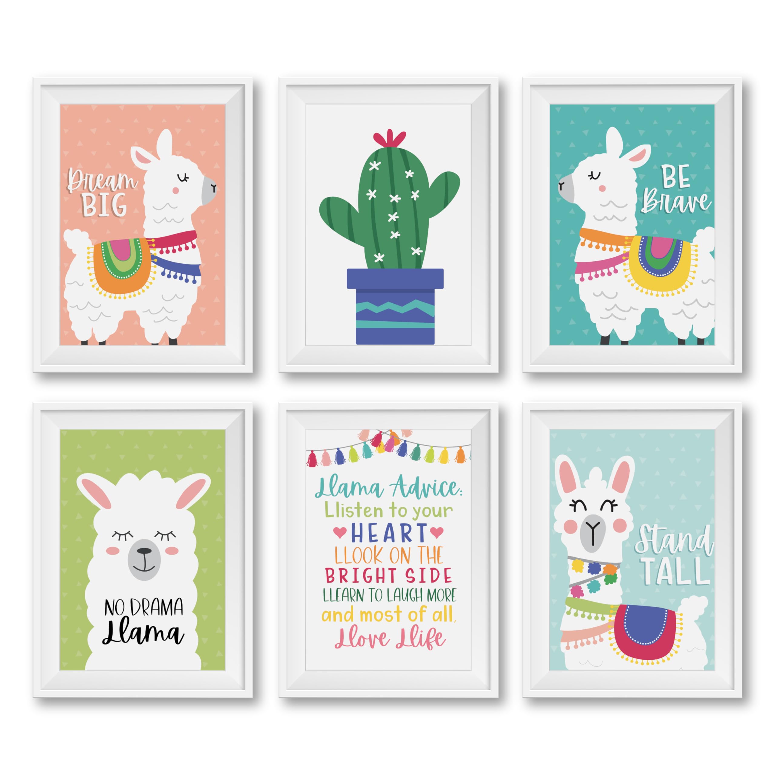 Hadley Designs 6 Llama Room Decor for Girls Bedroom – Cactus Wall Decor Posters for Kids, Reversible Unframed Wall Art Pictures for Toddlers & Girls