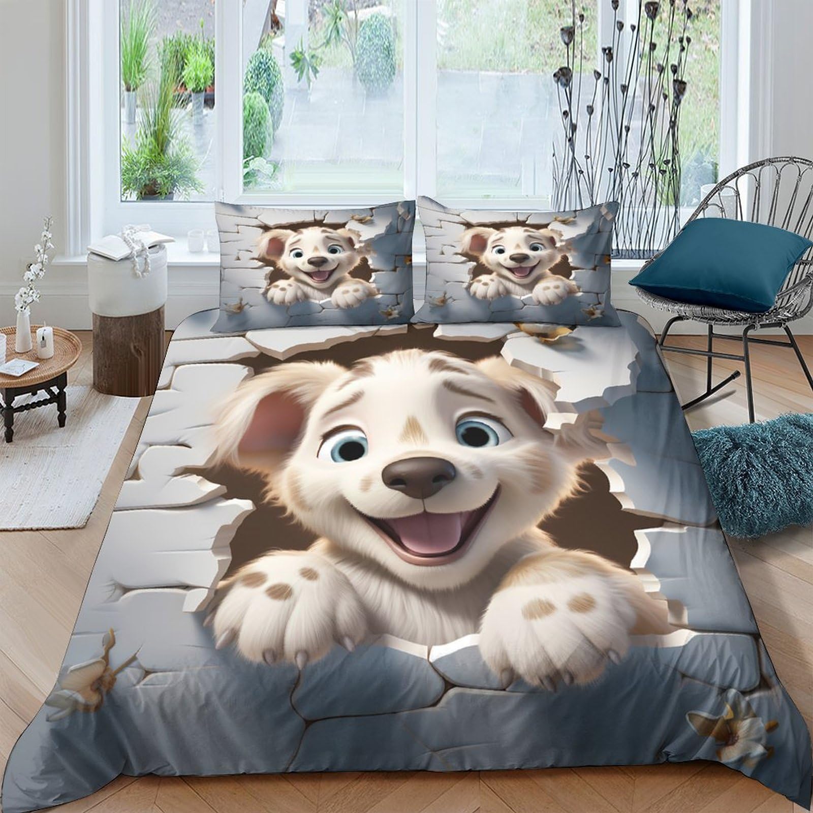 Ctjqhvkz Style-10 3D Printed Cartoon Puppy Fitted Sheet Microfiber Soft Bed Cover Playful Dog Mattress Cover For Bedroom Guest Room Single（135X200cm）