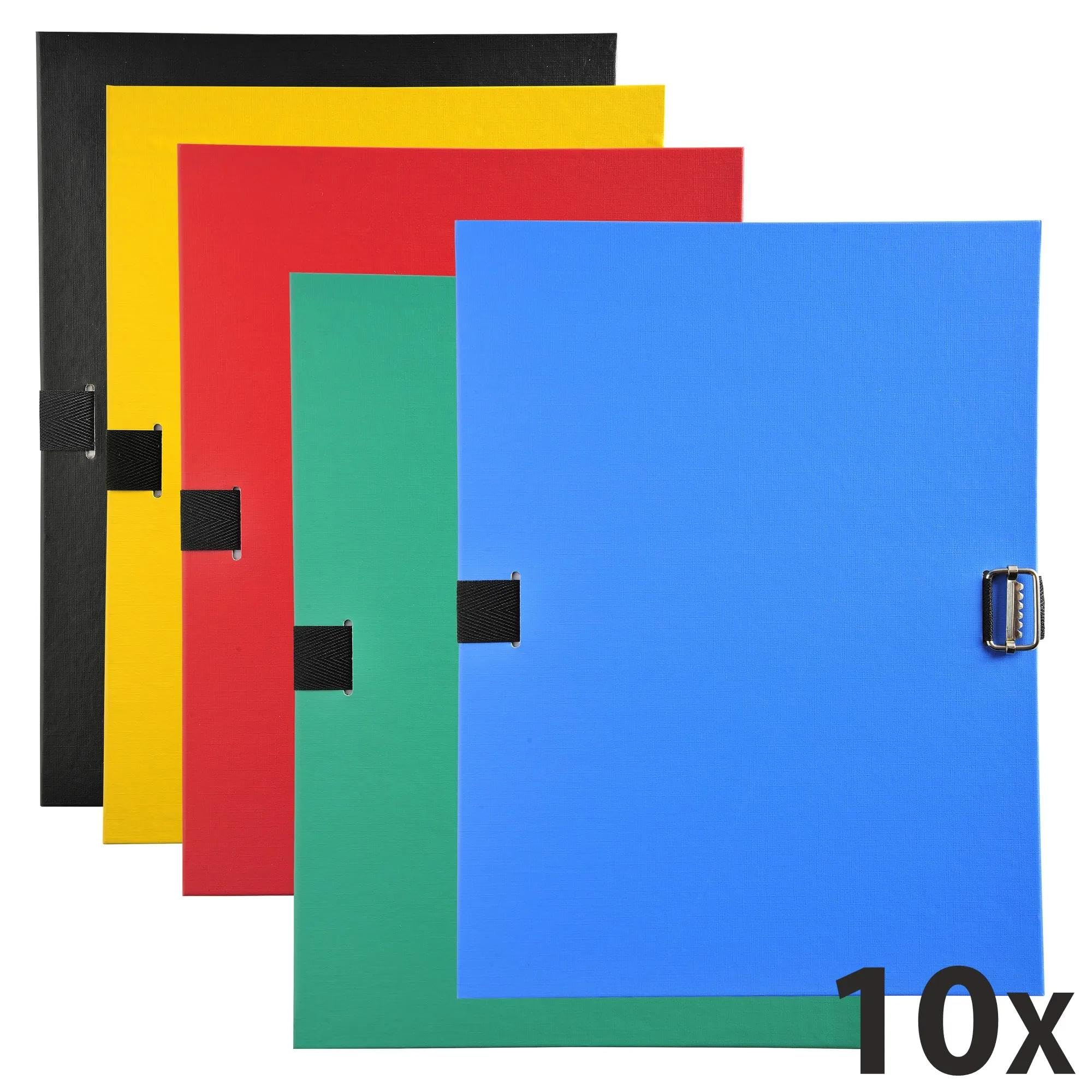 Exacompta - Réf. 30100H - Carton de 10 chemises à dos extensible en polypropylène couleur - 1 rabat en pied - fermeture par sangle - boucle à coulisseau cranté - dim 24 x 32 cm - couleurs assorties