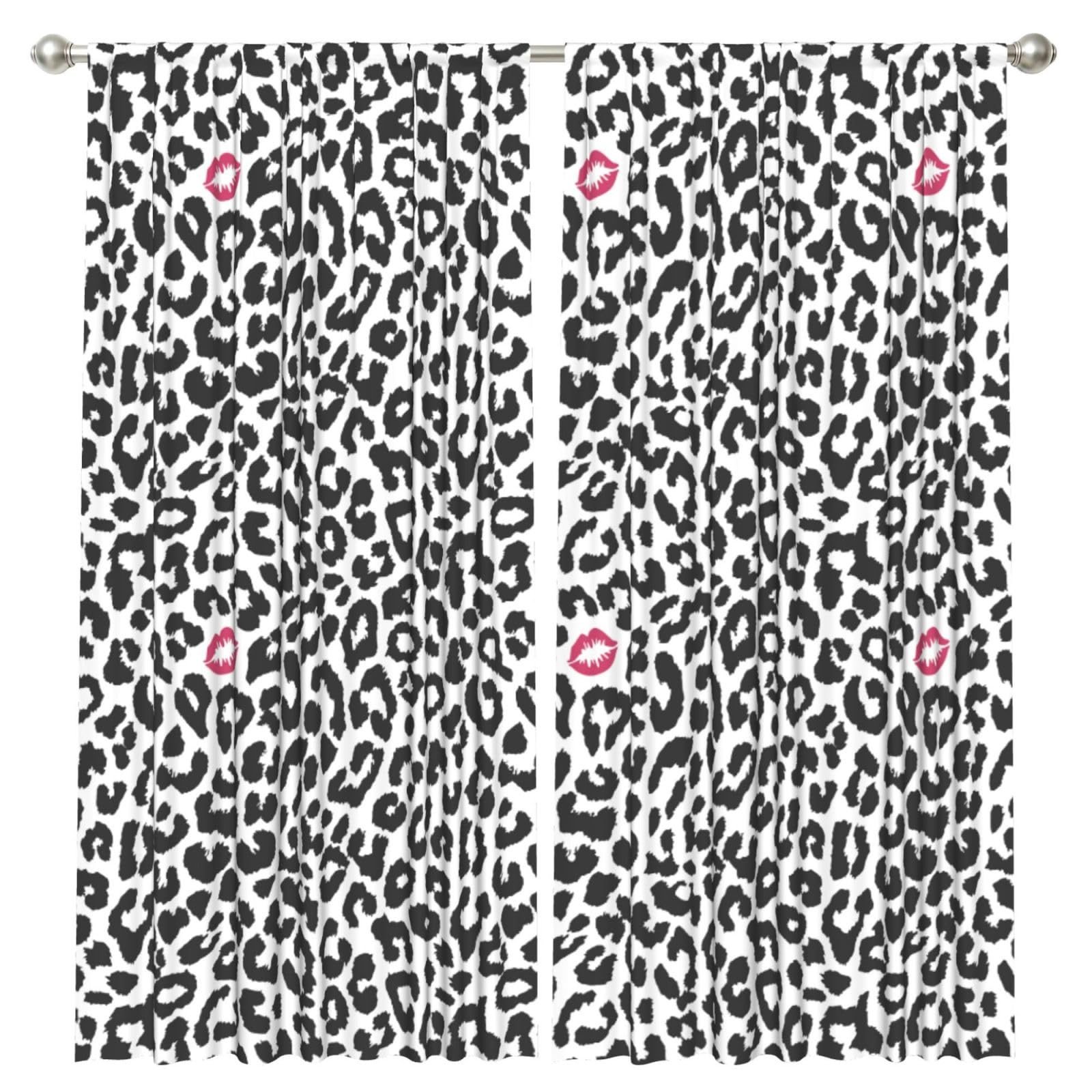 InOmak Animal Print With Kiss Shape, 2 Panels Window Curtains 52 x 84 Inch Blackout Curtains for Living Room Bedroom