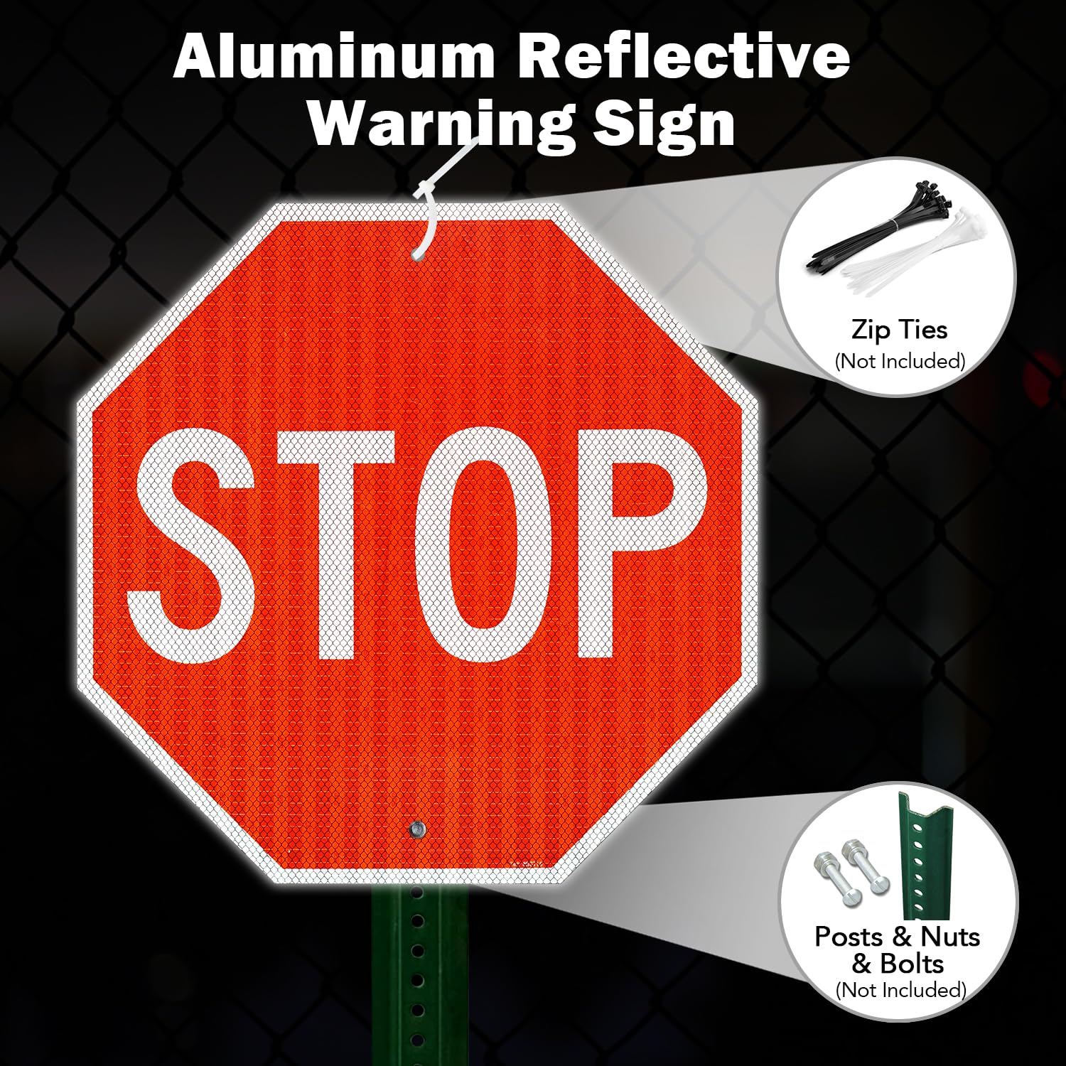 T&R Large Stop Sign Street Road Sign 18 x 18 Inches. Engineer Grade Reflective Sheeting, Rust Free Aluminum, Weather Resistant, Waterproof, Fade Resistant, 2 Pre-drilled Holes — Amazon image 5