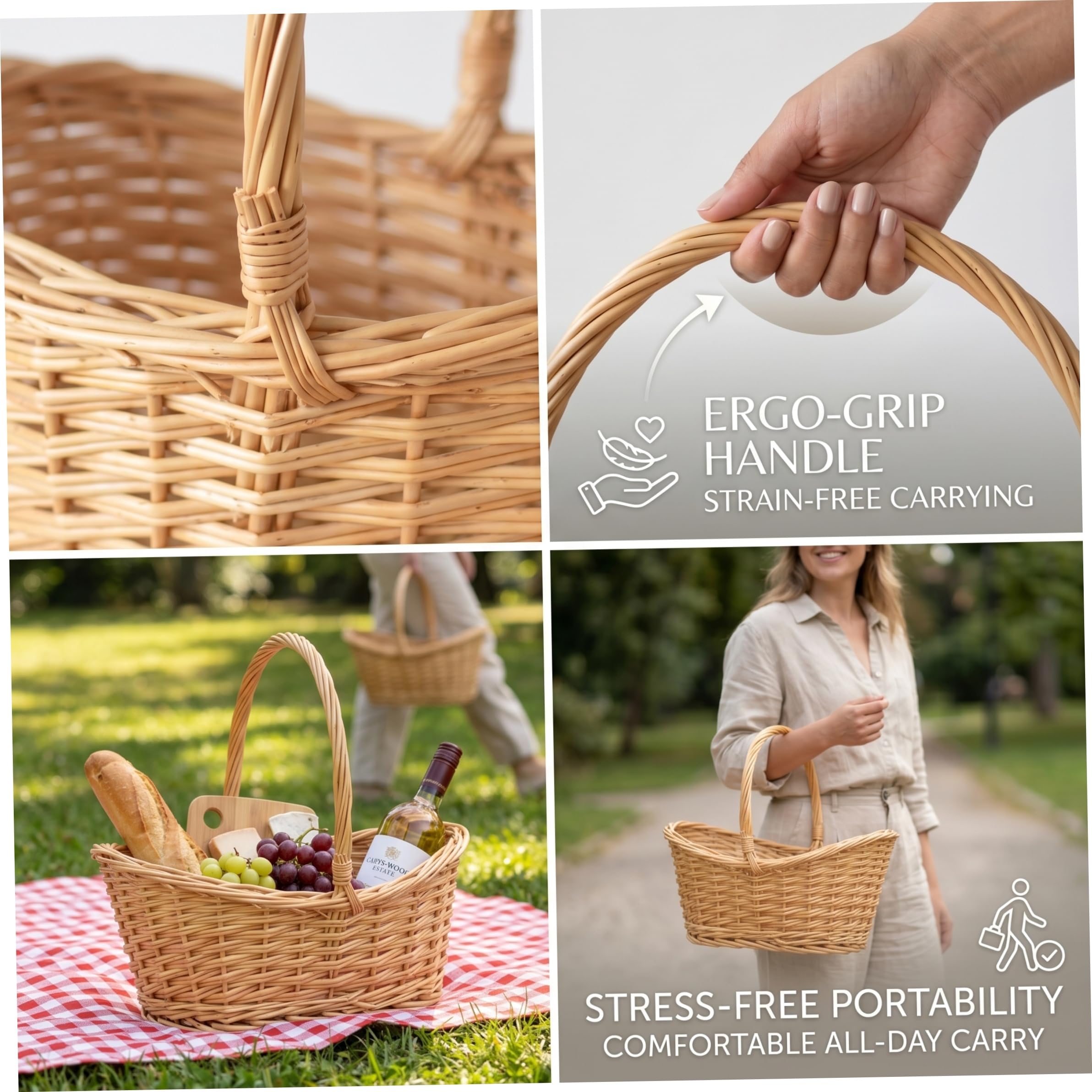 Cestas de jardín ideales para recolectar verduras Cesta de picnic de mimbre con asa Cesta de sauce natural tejida a mano ideal para recolectar verduras y almacenamiento - 11, 81 x 8, 27 x 11, 81 pulga