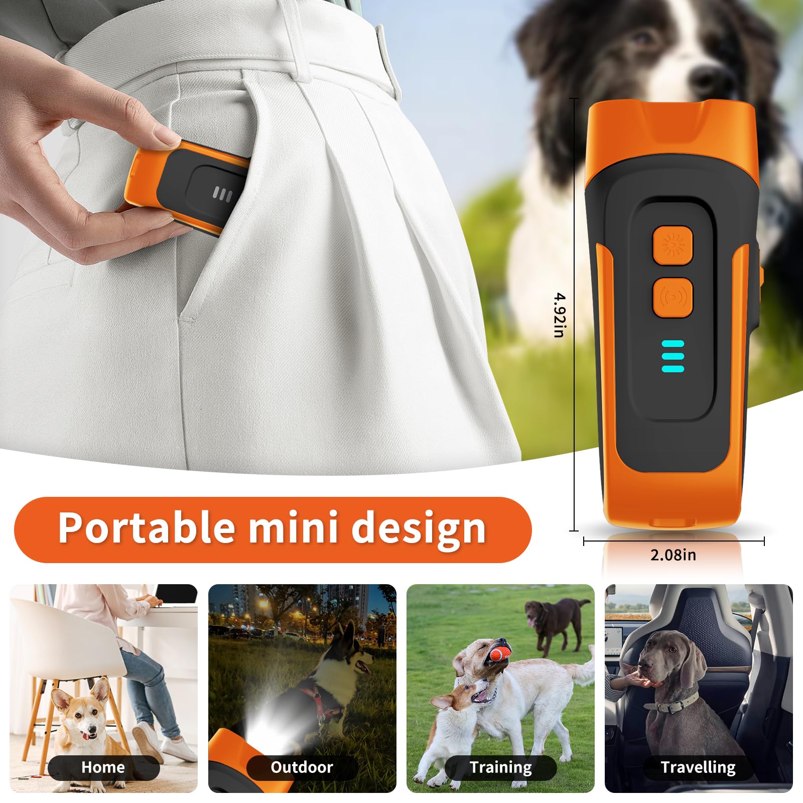 Antibell für Hunde - 40 Fuß Reichweite - 2 Modi Antibell Ultraschall Gerät mit LED-Dauerlicht/Stroboskoplicht - Wiederaufladbar Hundegebell Stoppen für Kleine/Mittelgroße/Große Hunde