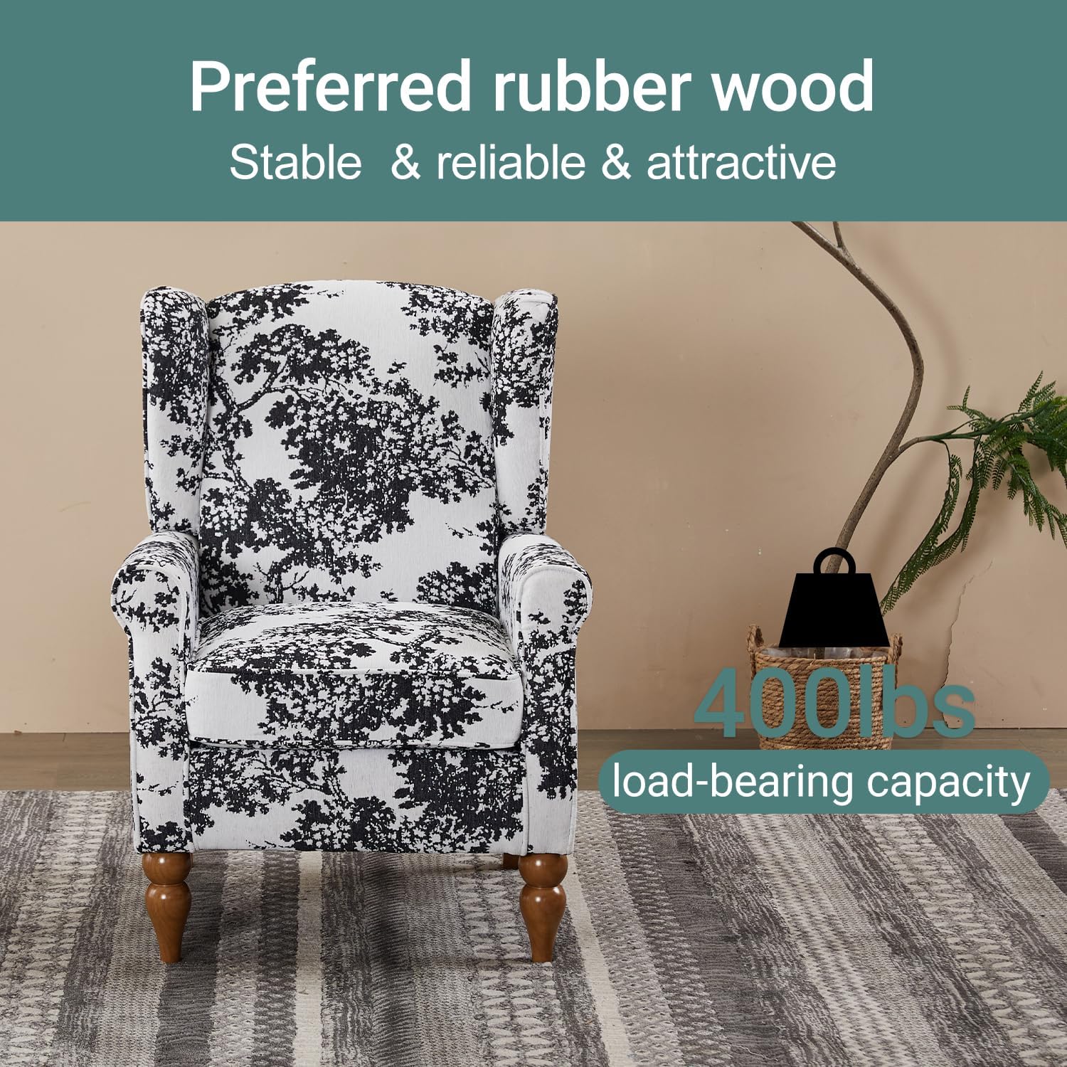 Coffee Table & Armchair Set,Vintage Luxury Style, a high-Back Reading Chair& a Solid Wood Coffee Table, Suitable for Living Rooms and Bedroom Relaxation Areas. (Antique White+Gray)