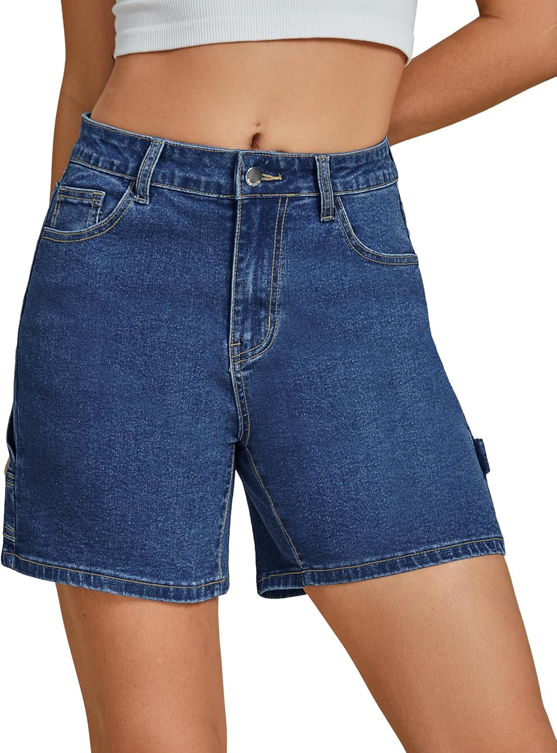 luvamia Jean Shorts for Women High Waisted Trendy Casual Utility Stretchy Denim Jorts Cutoff Long Shorts with Pockets
