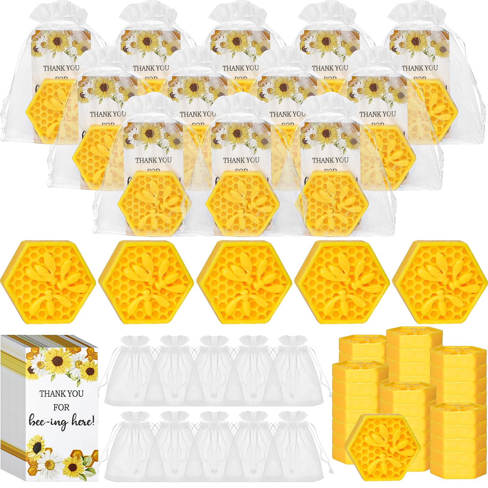 50 Set Bee Themed Baby Shower Favors Including Honeycomb Soap with Thank You Card Gift Bags Honey Soap Gift for Guest Gender Reveal Party Decorations Game Prizes Baby Shower