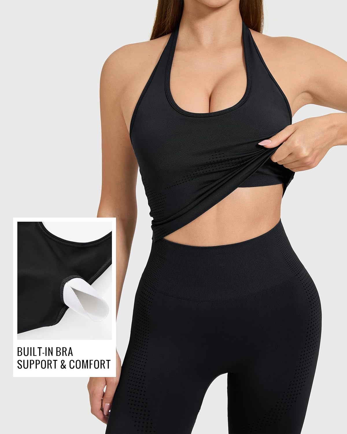 MOOSLOVER Women 2 Piece Workout Sets Halter Sports Bra Butt Lifting Leggings Gym Yoga Outfits - Image 2