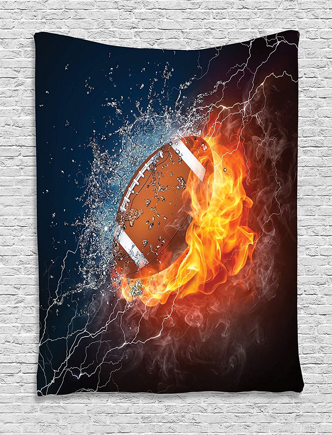 Ambesonne Sports Tapestry, Football on and Water Splashing Thunder Bolt Abstract Conceptual Art, Wall Hanging for Bedroom Living Room Dorm, 60