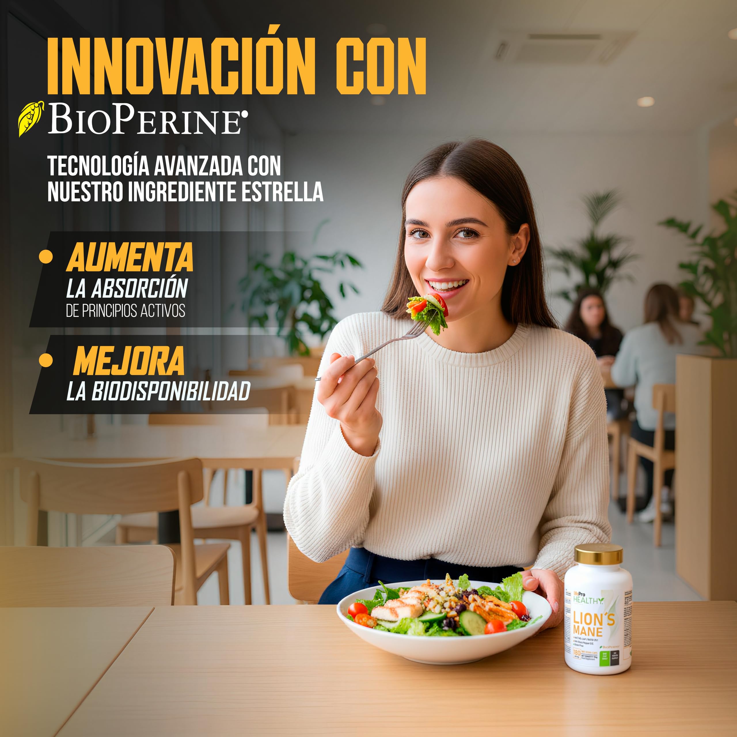 Life Pro Lions Mane capsules o Melena de Leon capsulas superlativa Alta Potencia 16,000mg – Extracto 25:1 Ultra-con BioPerine® – Alto Polisacáridos y Beta-Glucanos – 6 Meses – Nootropico, inmunidad.