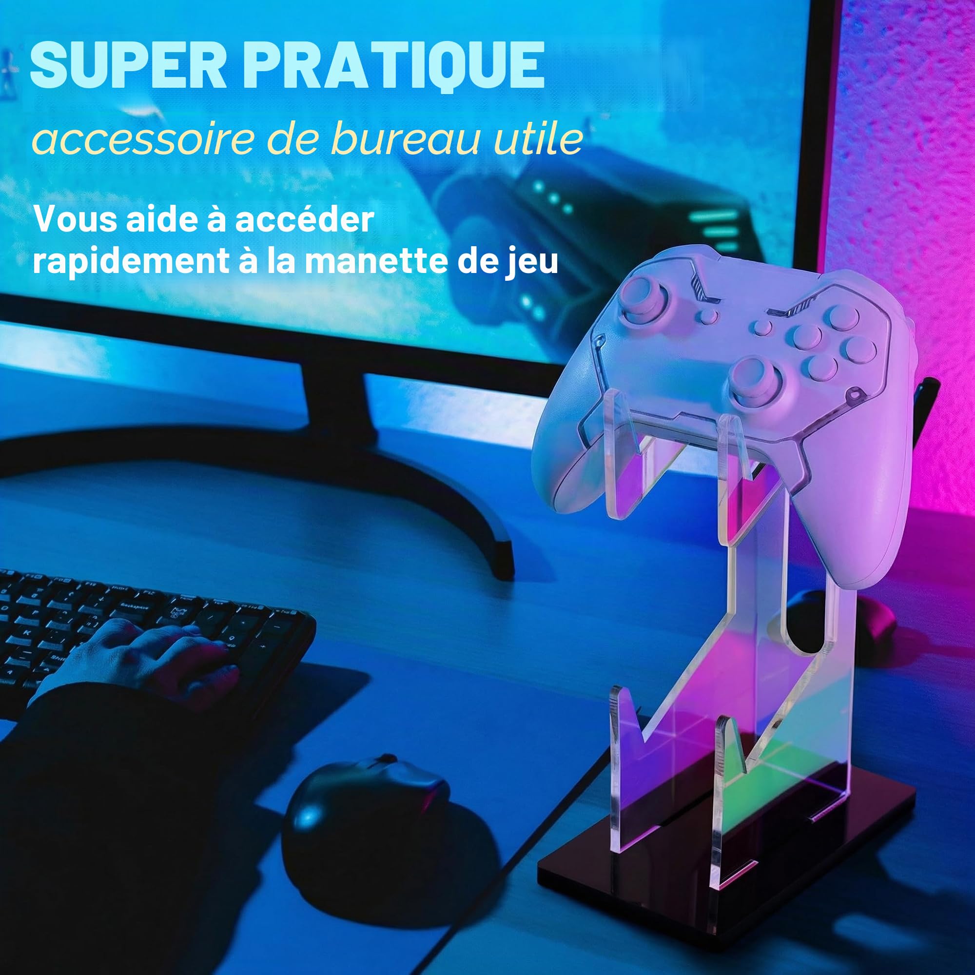 NiHome Support universel en acrylique irisé à 2 niveaux pour manette de jeu PS5 Xbox ONE Switch coloré accessoires de jeu antidérapant stable en acrylique transparent