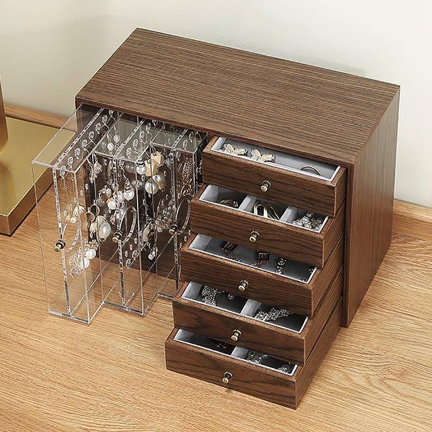Caja De Joyería Madera, Joyero 5 Niveles, Almacenamiento, Gran Capacidad, Con Diversos Compartimentos
