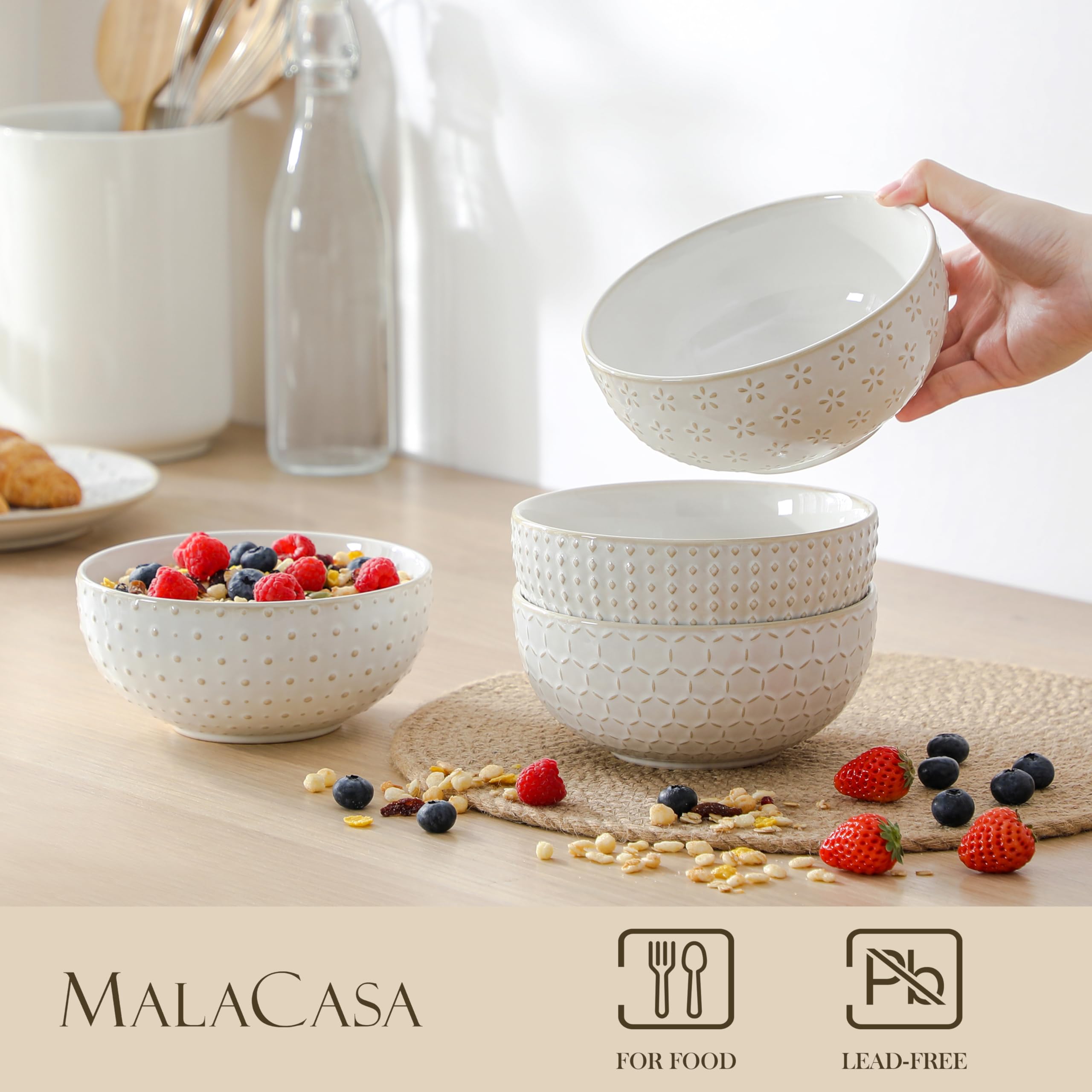 MALACASA Série Ramekin Dish, 4 Piéces Ramequins et Moules à Soufflé en Céramique pour Four, Petit Bols à Sauce Yaourt en Porcelaine, 120ml, Passent au Lave-vaisselle et au Four