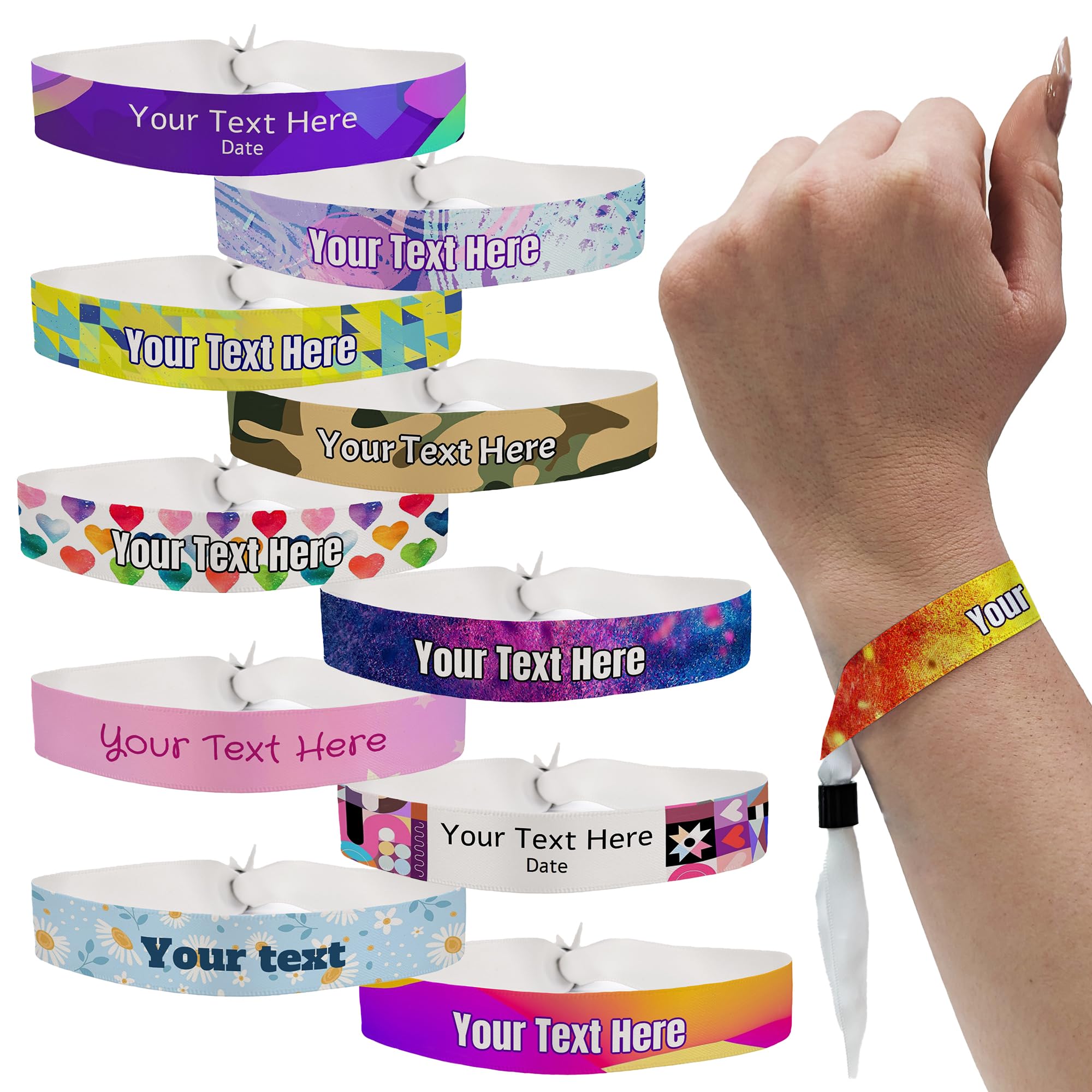 Custom Party Wristbands, Personalised Festival Fabric Wristbands Hen Parties, Party Accessory, Stag, Birthdays (10 x Wristbands)