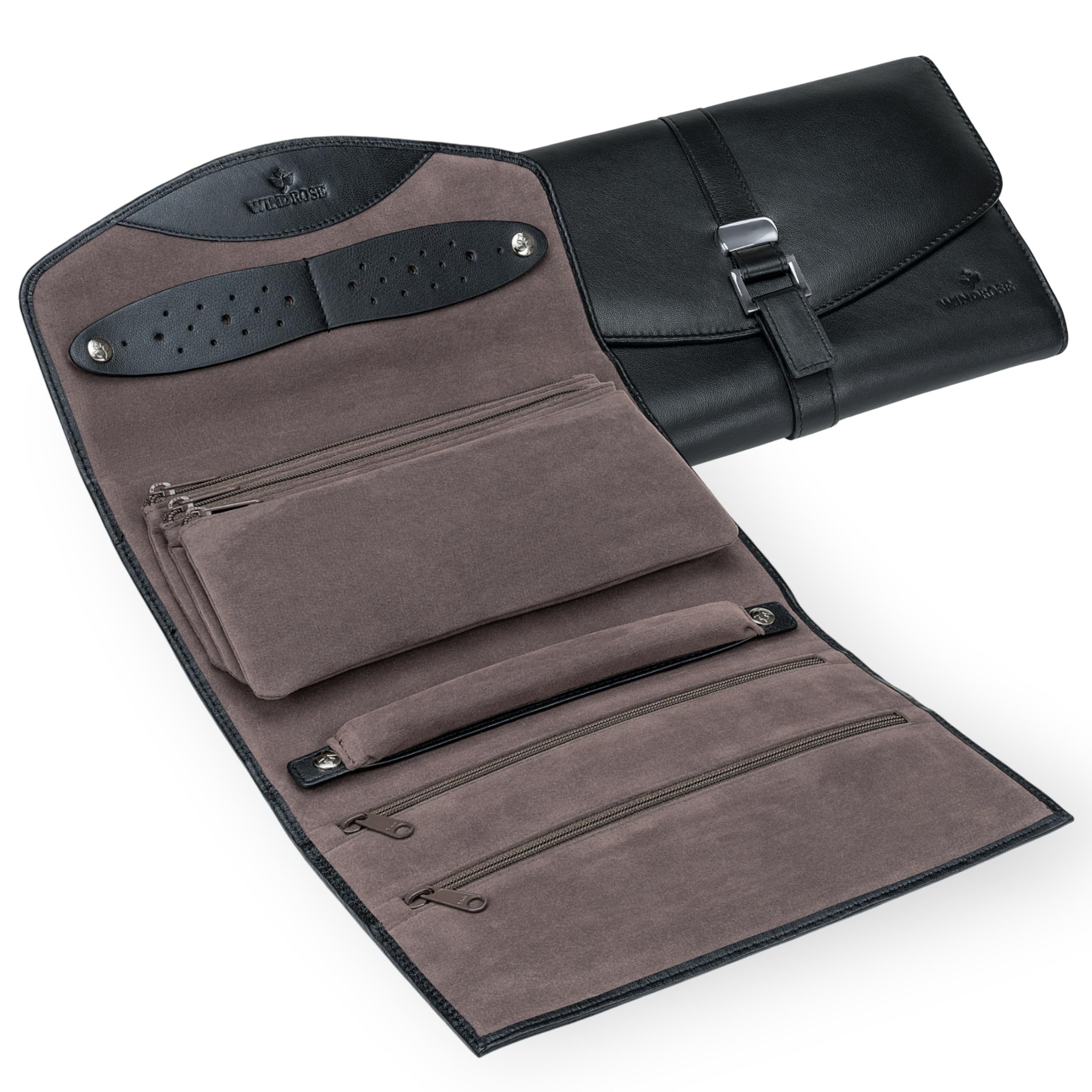 Windrose boîte à bijoux Nappa Jewellery Roll Black noir