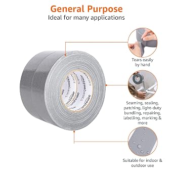 Amazon Basics Duct Tape, 5 cm W x 54.8 m, 2 Pack, Silver