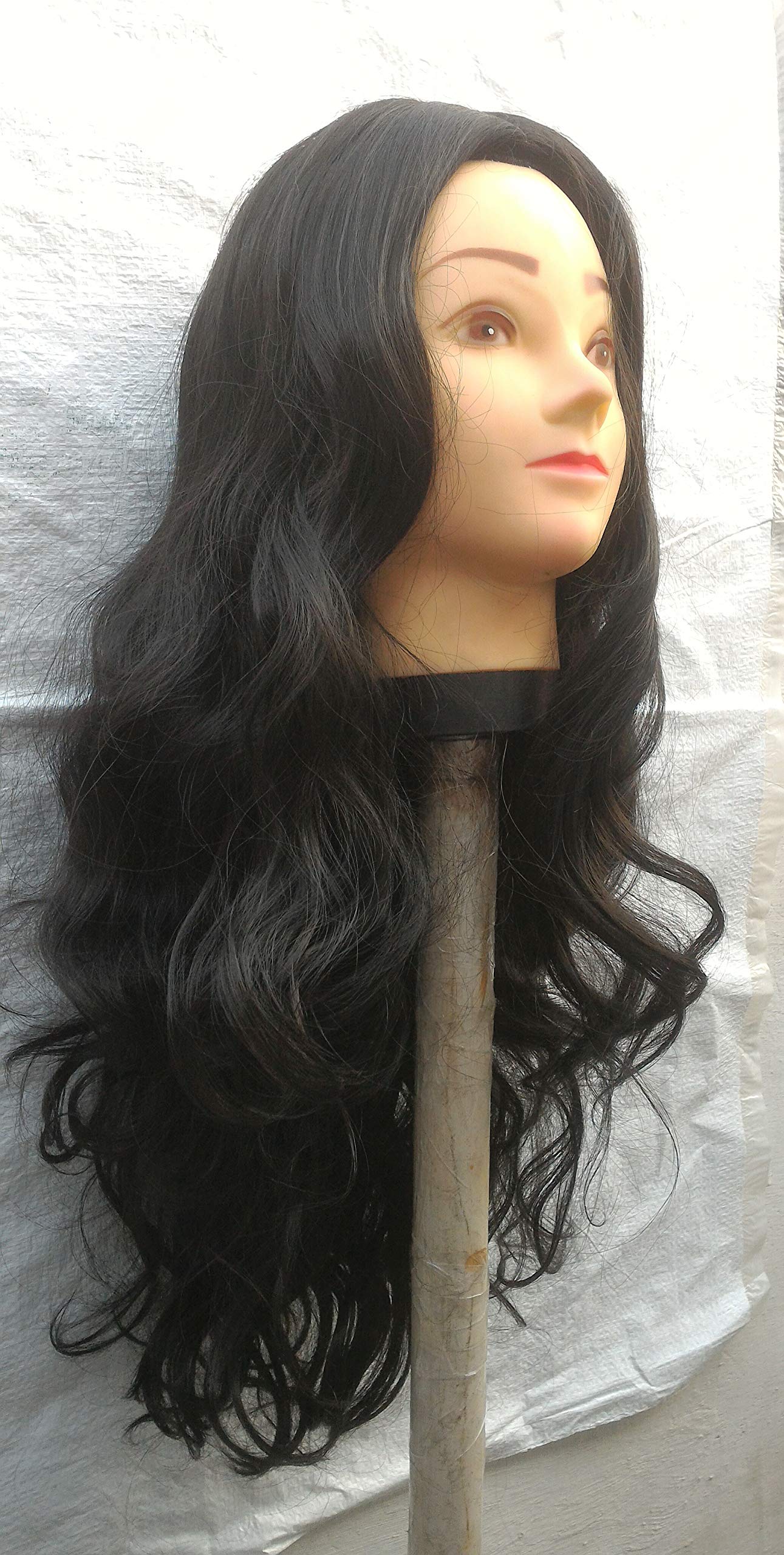 ALIZZ fashion full head covering smooth soft hair full wig 26 inch wavy, Fashion Women Synthetic Hair Cosplay Long Curly Wavy NO Bangs Natural Black Wigs Costume Fancy Party Wigs, Dark brown, 22-image-32