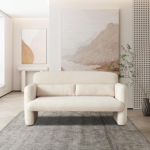 Miniatura 1 de Sofá biplaza de 59.06 pulgadas, sofá biplaza de tela de cordero Sherpa de 2 plazas, cómodo sofá de dos plazas tapizado moderno con 2 almohadas de